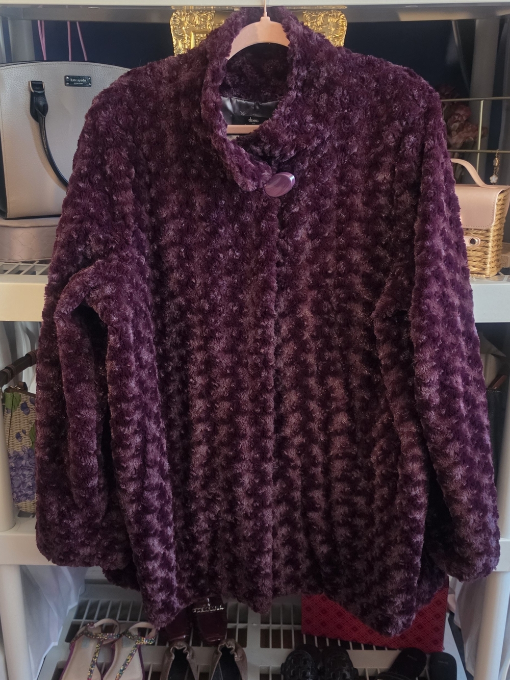 dennis basso Plush Teddy Swing Coat in Plum